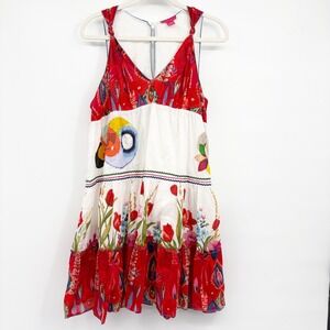 Mystery Womens Floral Y2K Beaded Boho Eclectic Tiered Cotton Sun Dress Size L